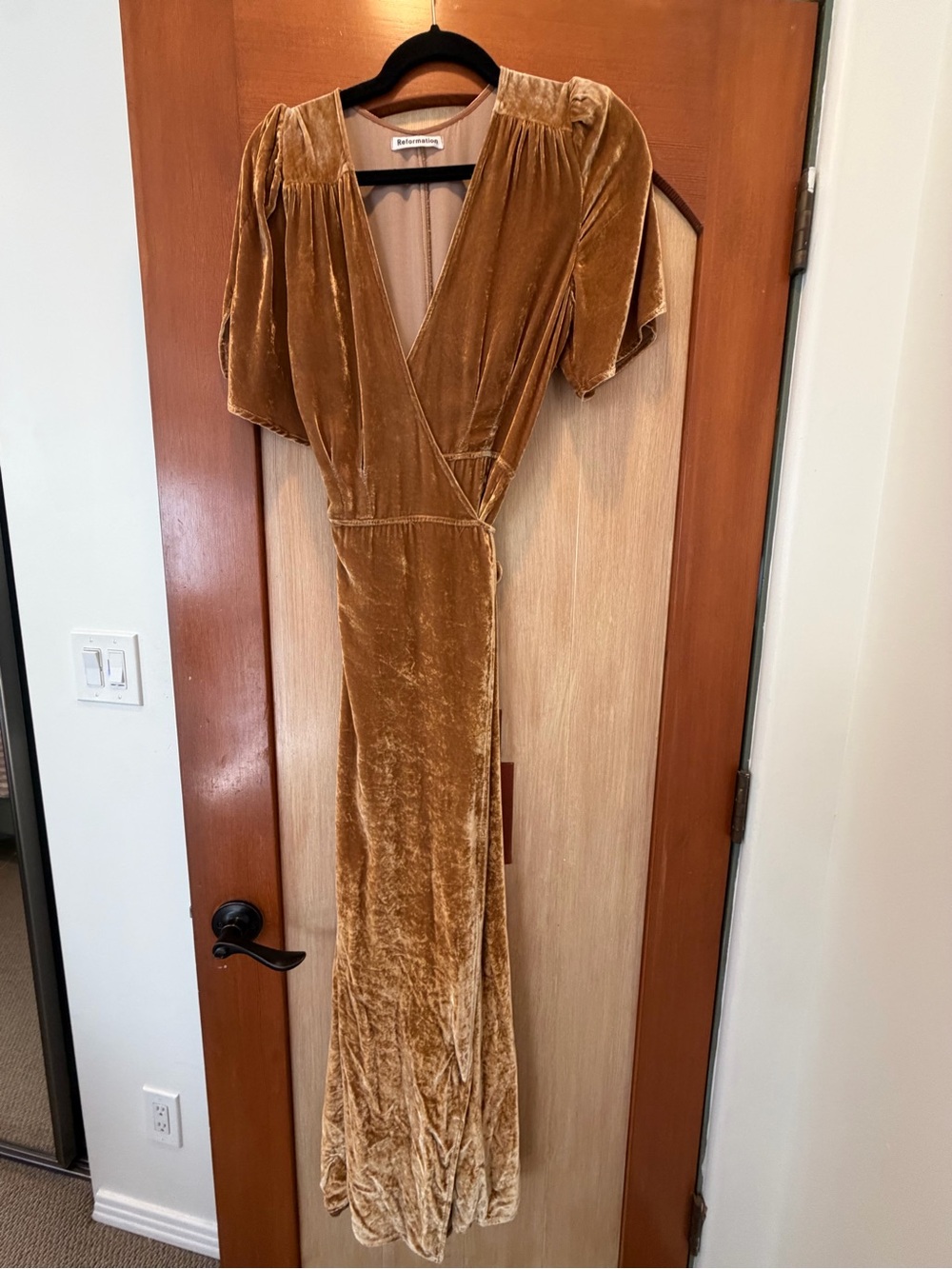 Reformation Gold Velvet Wrap Maxi Dress - Picture 2 of 4